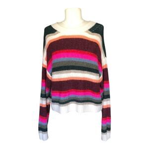 American Eagle Outfitters Cropped Sweater Crewneck Striped Women's Size Small